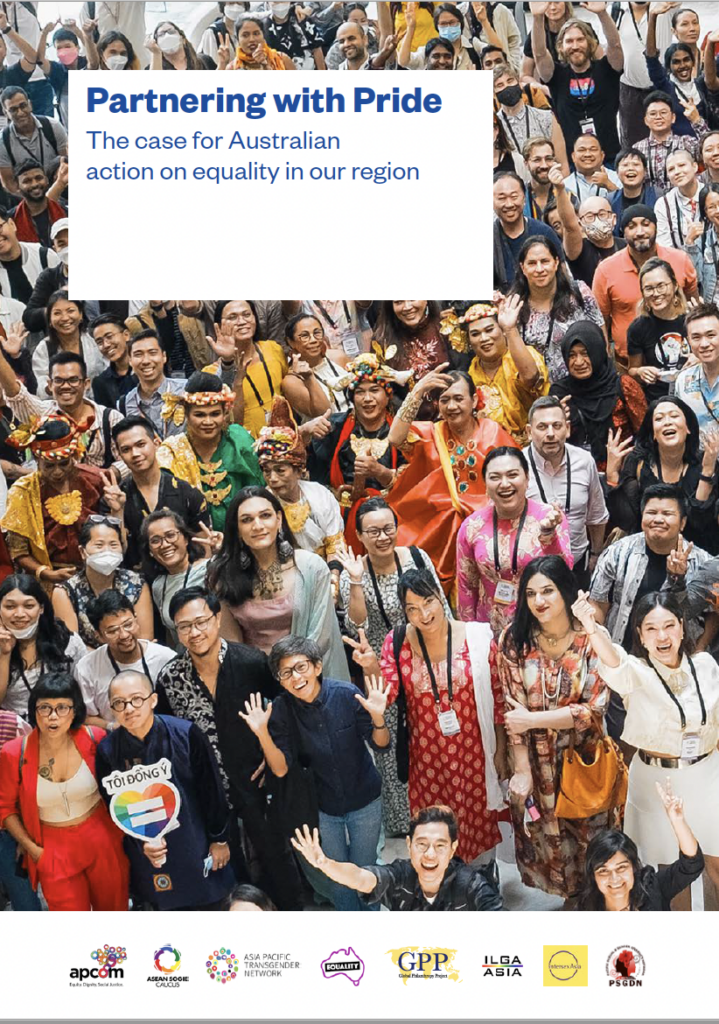Partnering with Pride was written by leading LGBTIQ+ groups across Asia and the Pacific, in partnership with the Global Philanthropy Project and Equality Australia, 2023